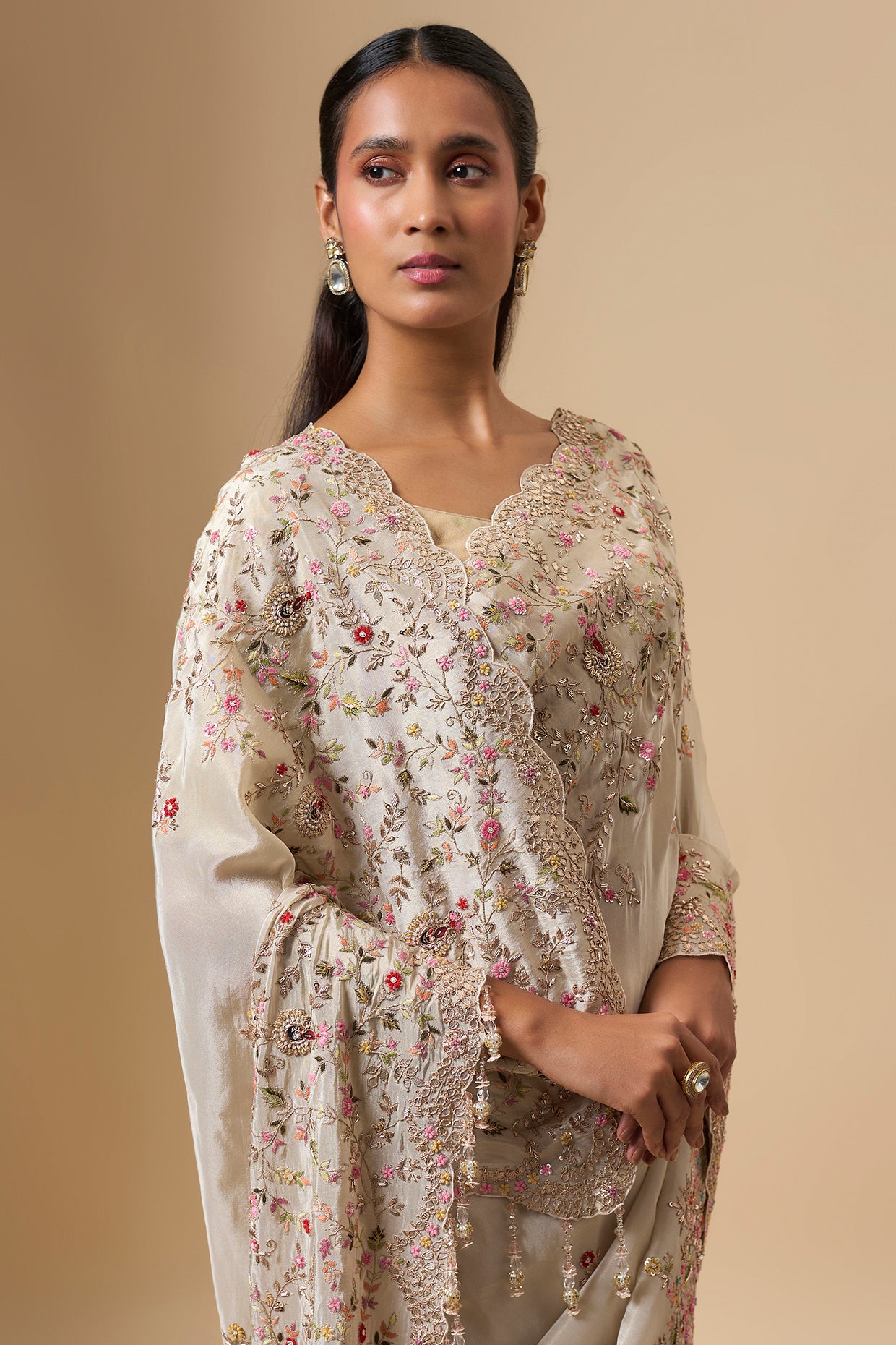 ivory tissue saree set