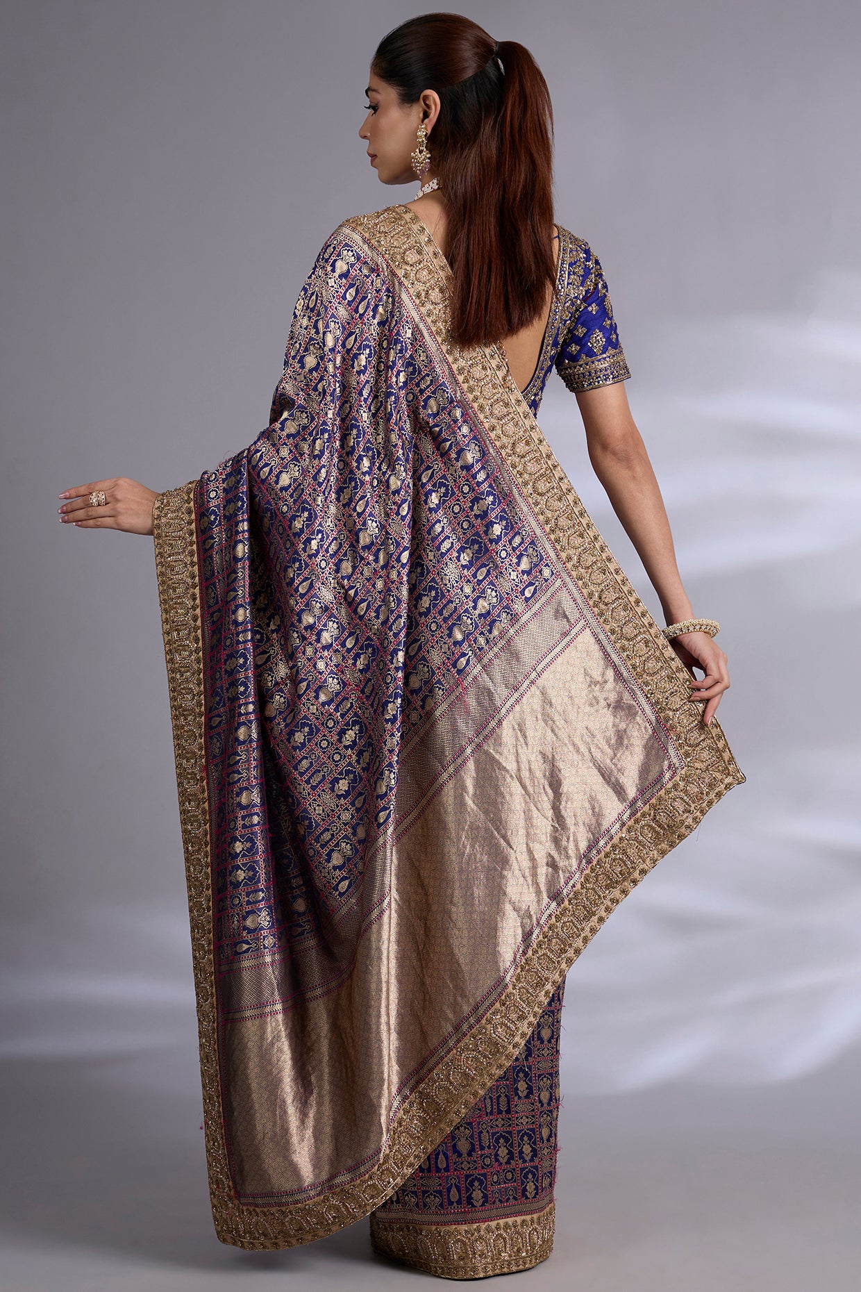 navy banarasi saree set