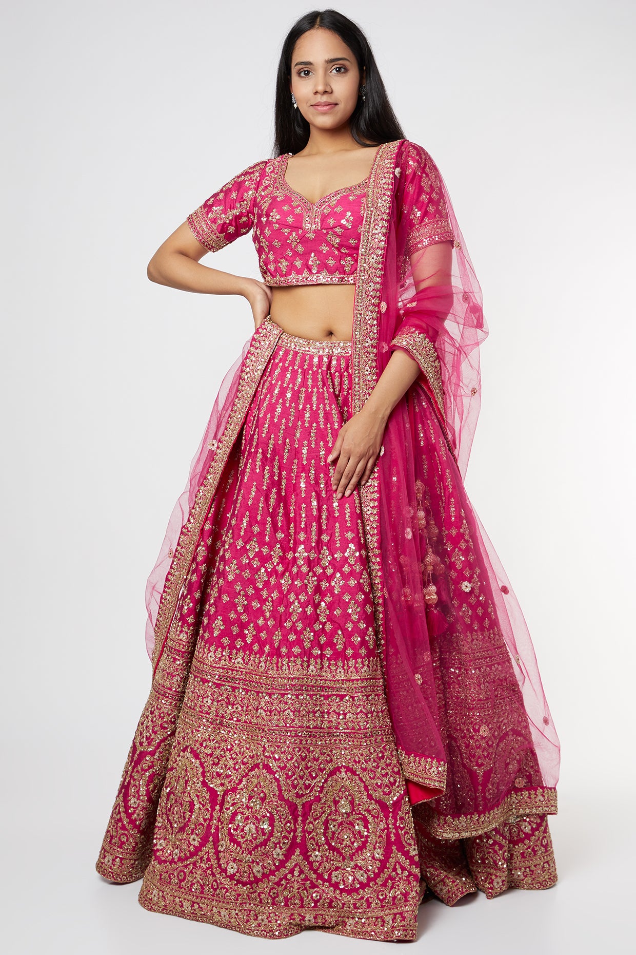 fuchsia hand embroidered lehenga set