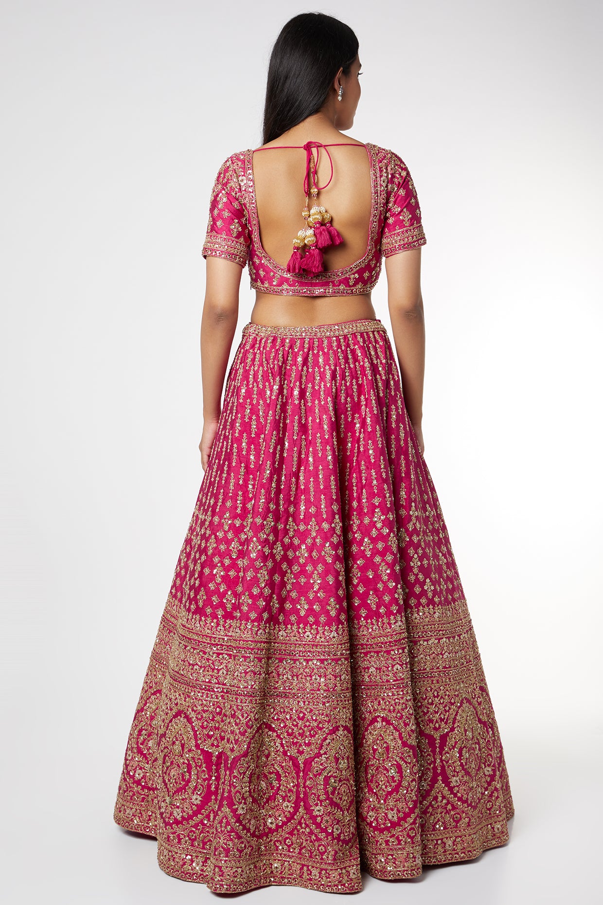 fuchsia hand embroidered lehenga set