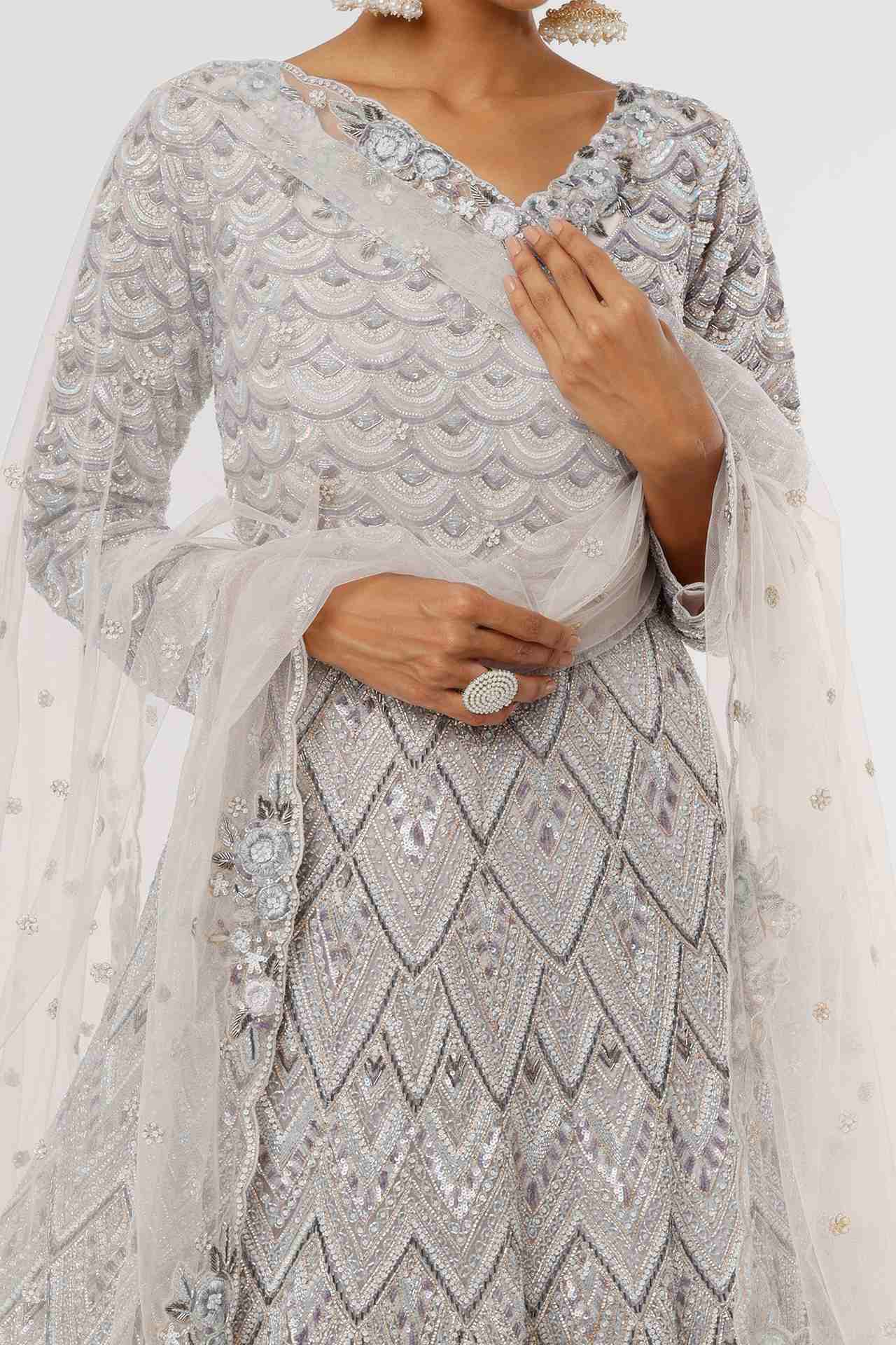 grey net embellished gown