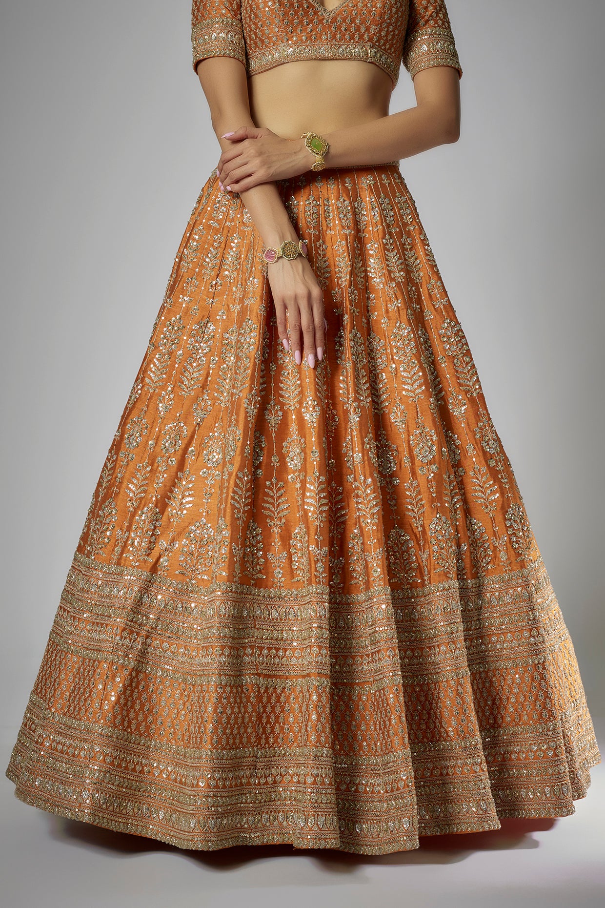 rust raw silk embroidered lehenga set