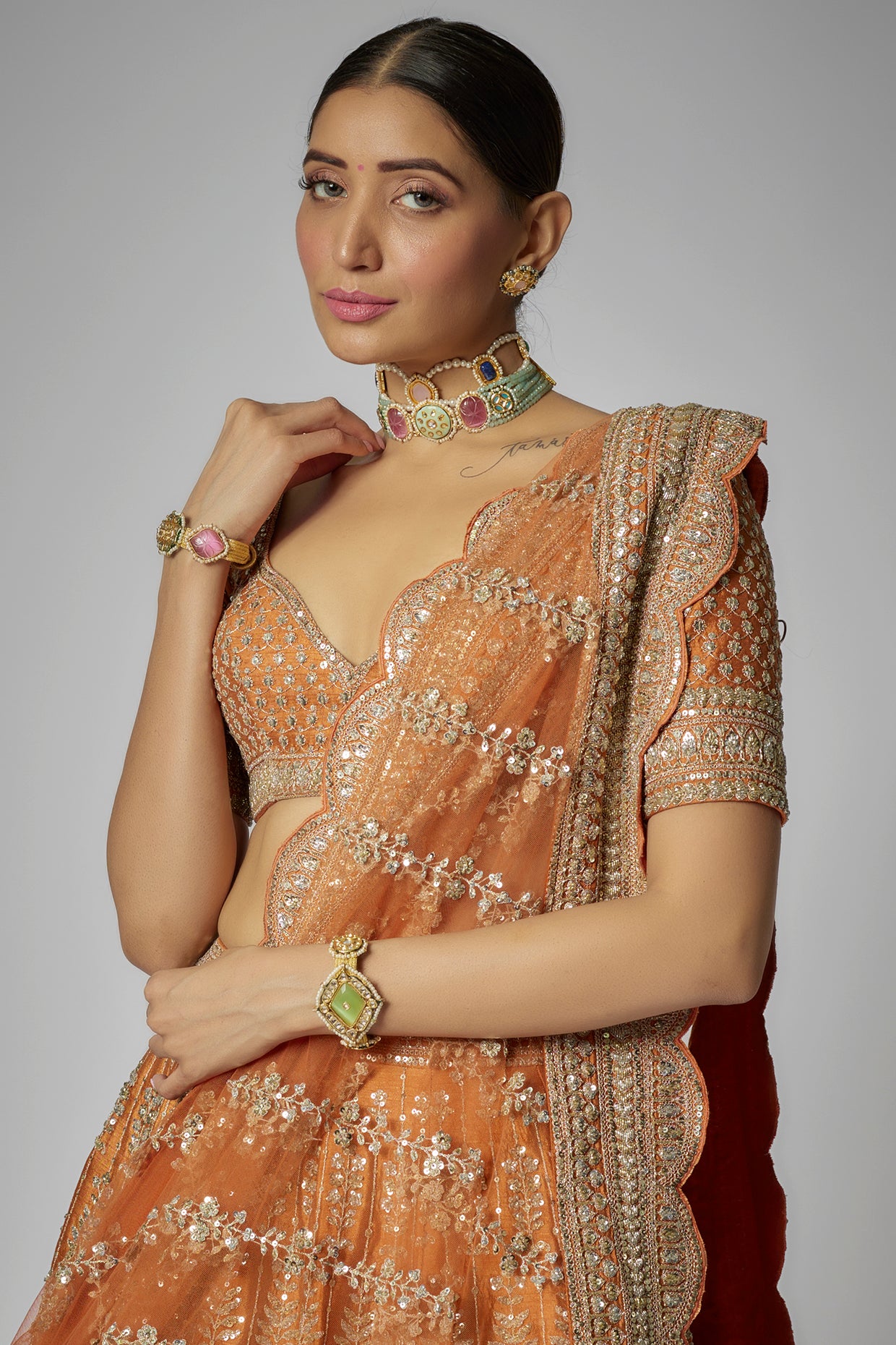 rust raw silk embroidered lehenga set