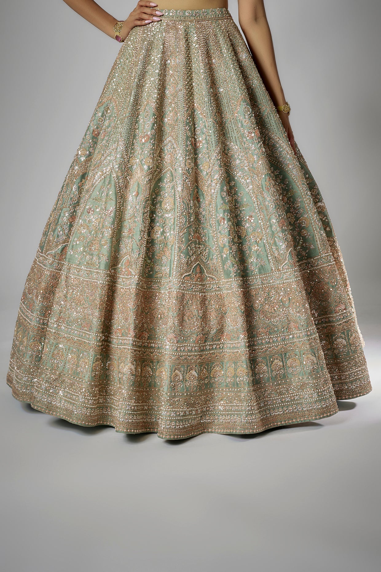 aqua raw silk embroidered lehenga set