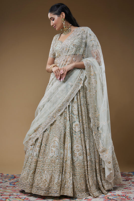 ivory organza embroidered lehenga set