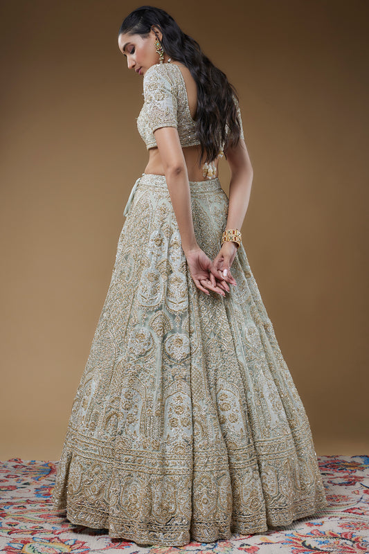 ivory organza embroidered lehenga set
