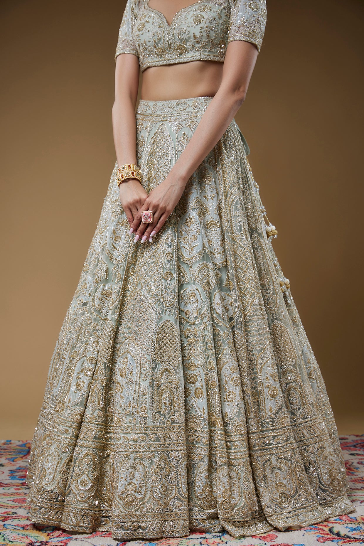 ivory organza embroidered lehenga set