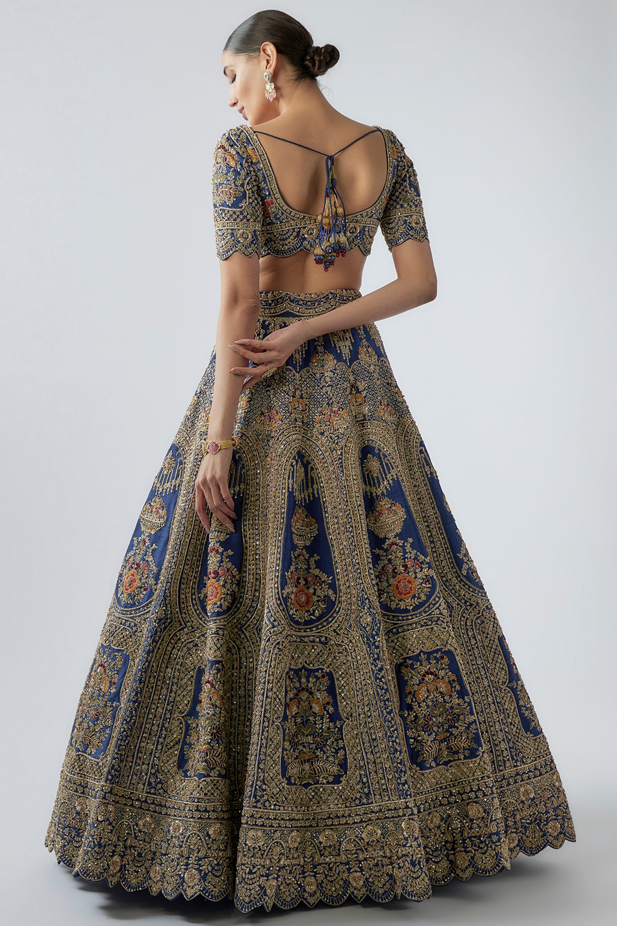 navy blue raw silk embellished lehenga set