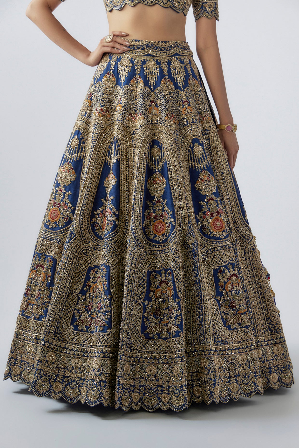 navy blue raw silk embellished lehenga set