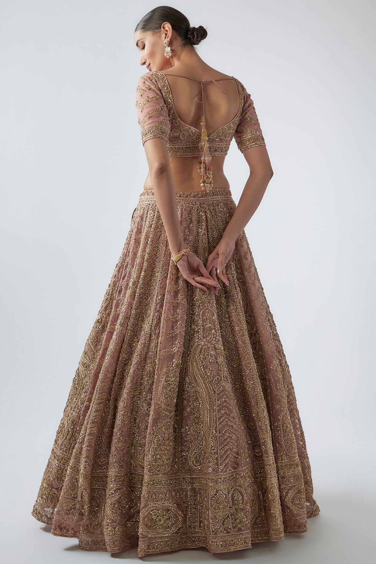peach organza embellished lehenga set