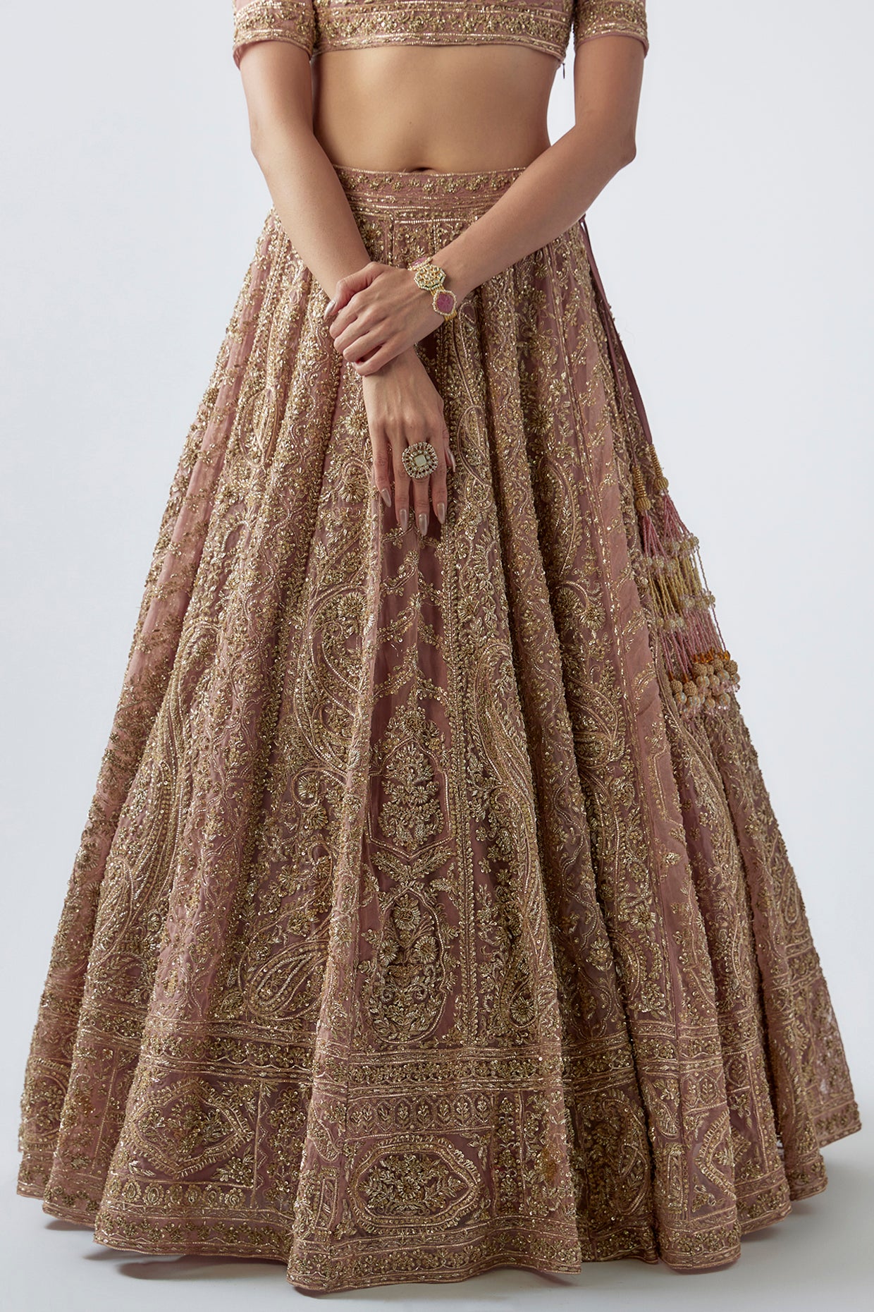 peach organza embellished lehenga set