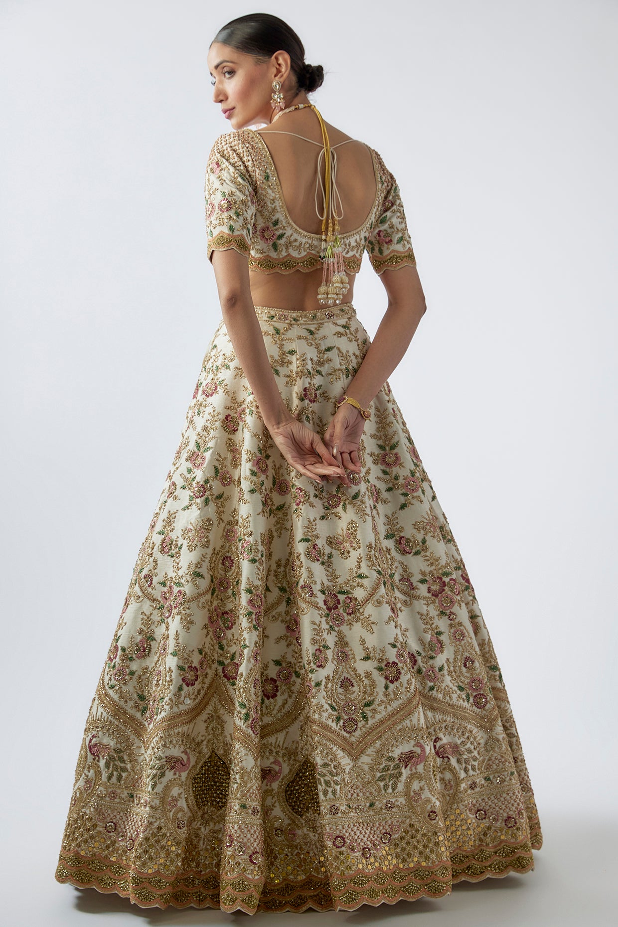 ivory raw silk embellished lehenga set