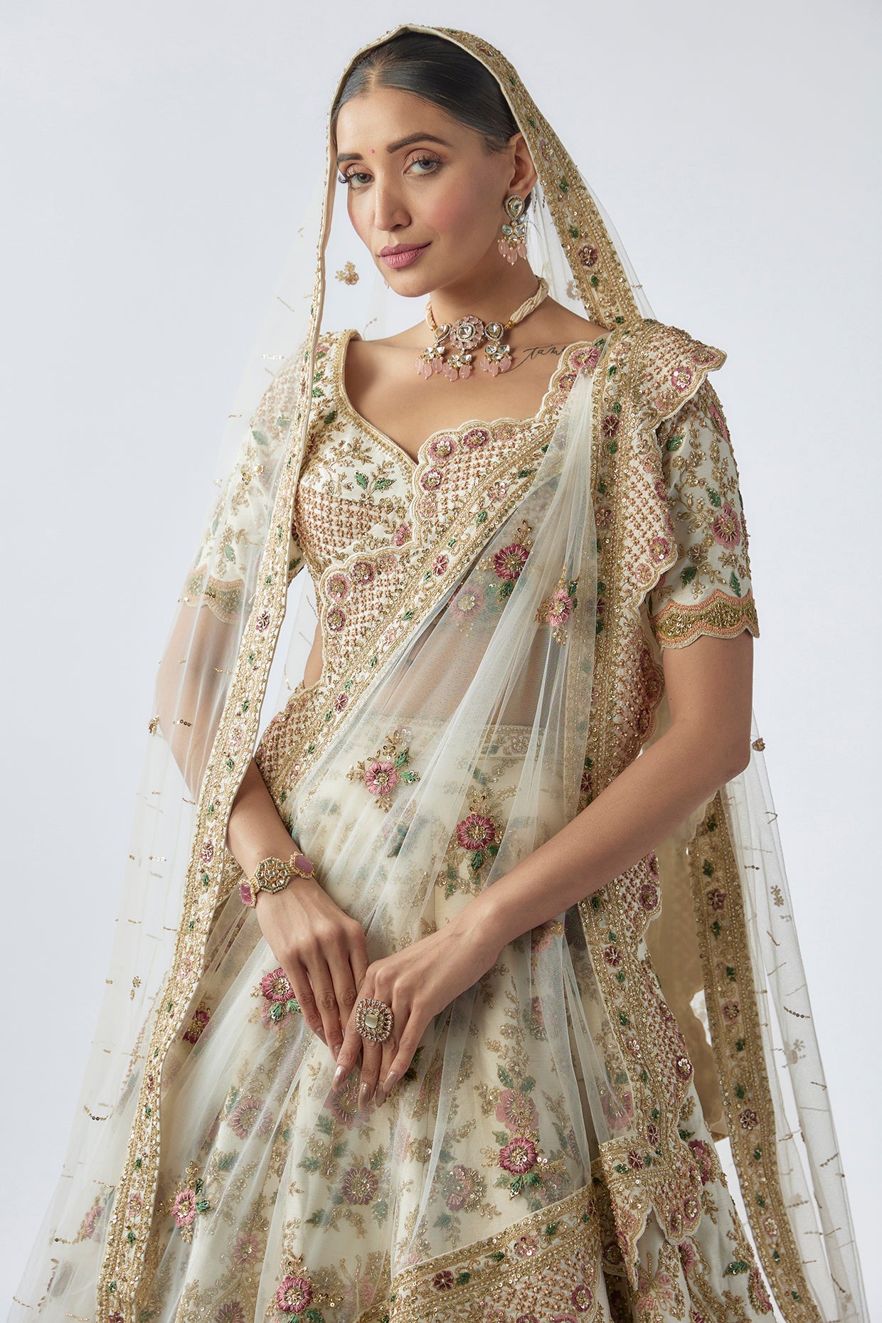 ivory raw silk embellished lehenga set
