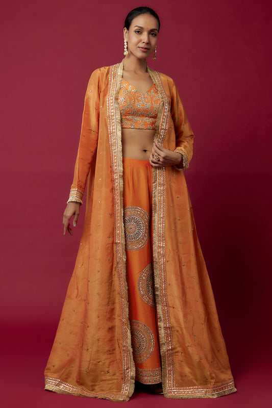 orange chanderi embroidered sharara set