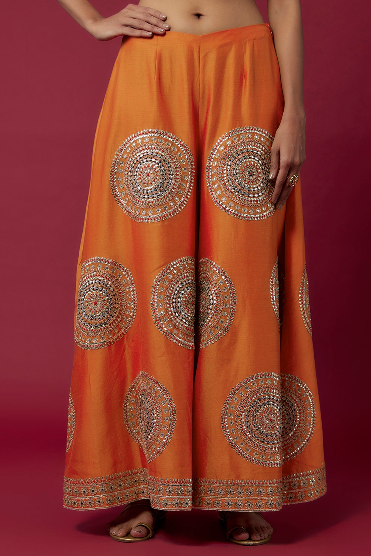 orange chanderi embroidered sharara set