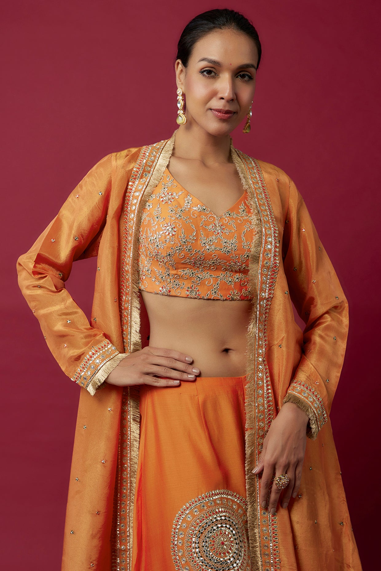 orange chanderi embroidered sharara set