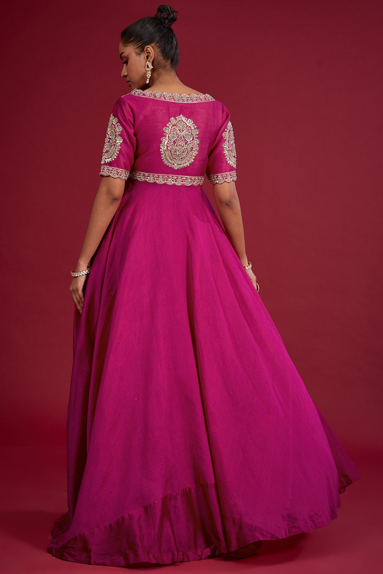 rani pink chanderi sequins embroidered kurta set