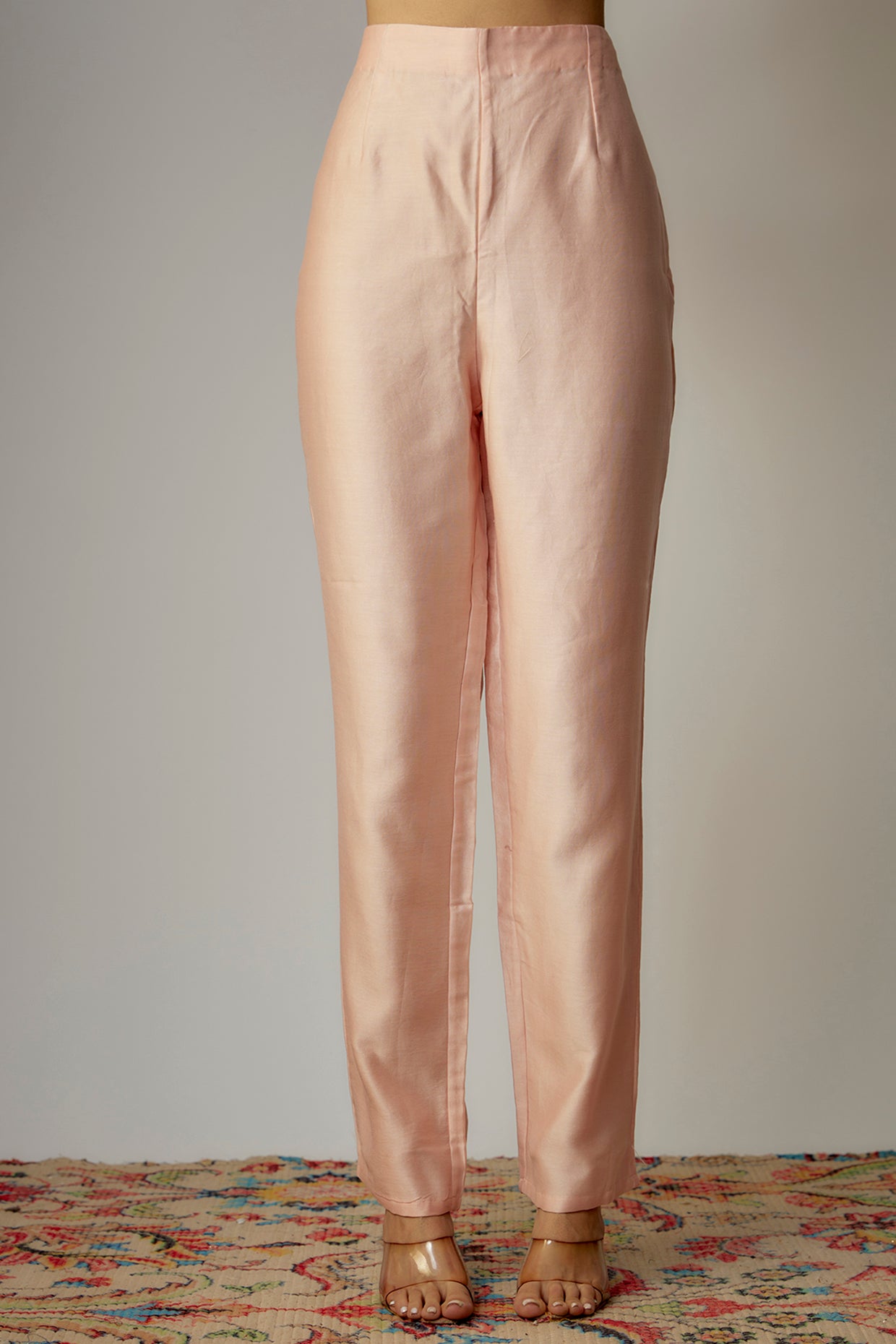 pink crepe silk hand embroidered tunic set