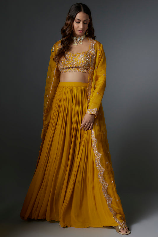 yellow organza sharara set
