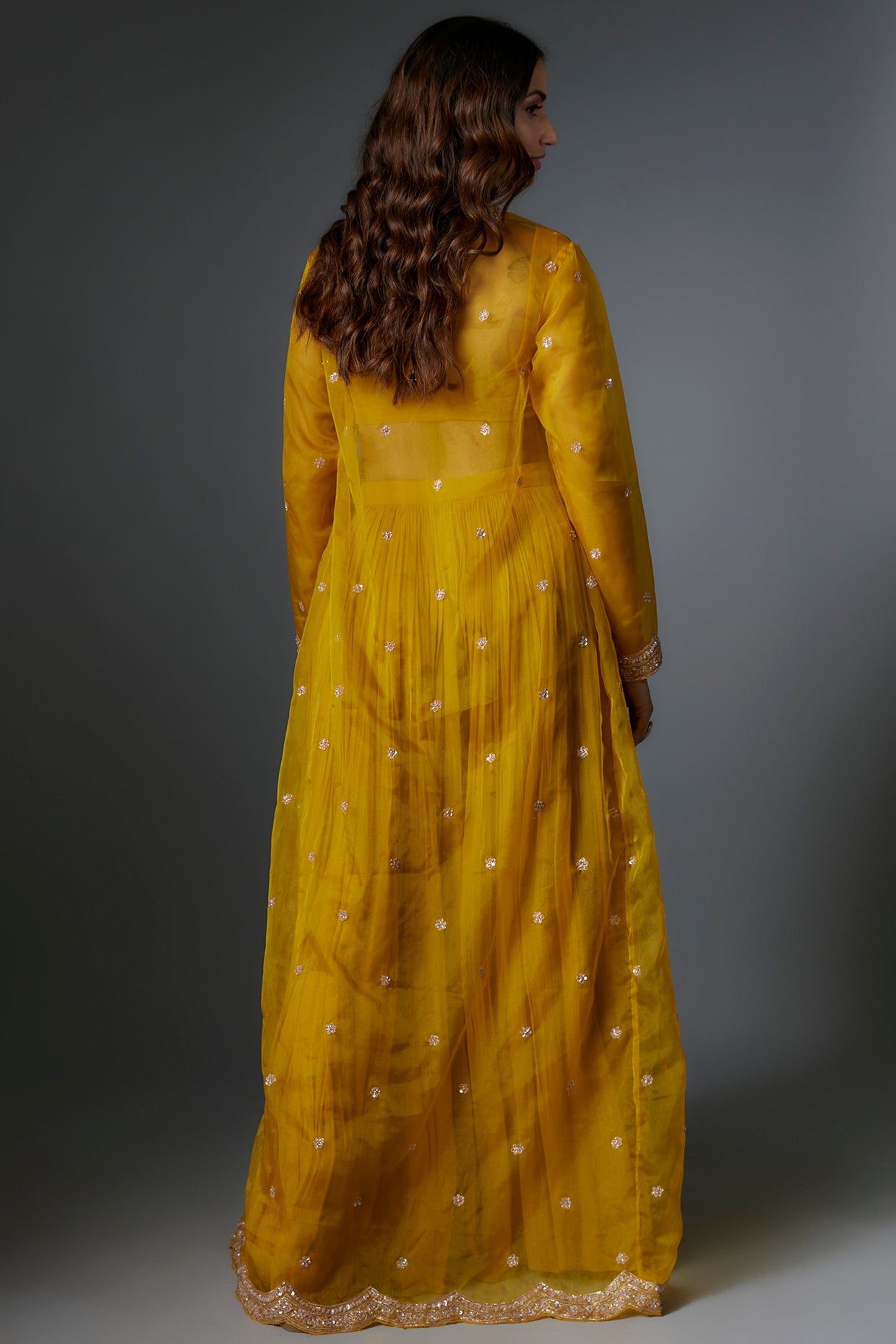 yellow organza sharara set