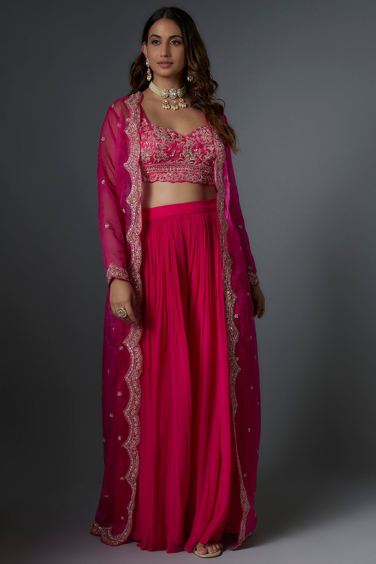 pink organza sharara set