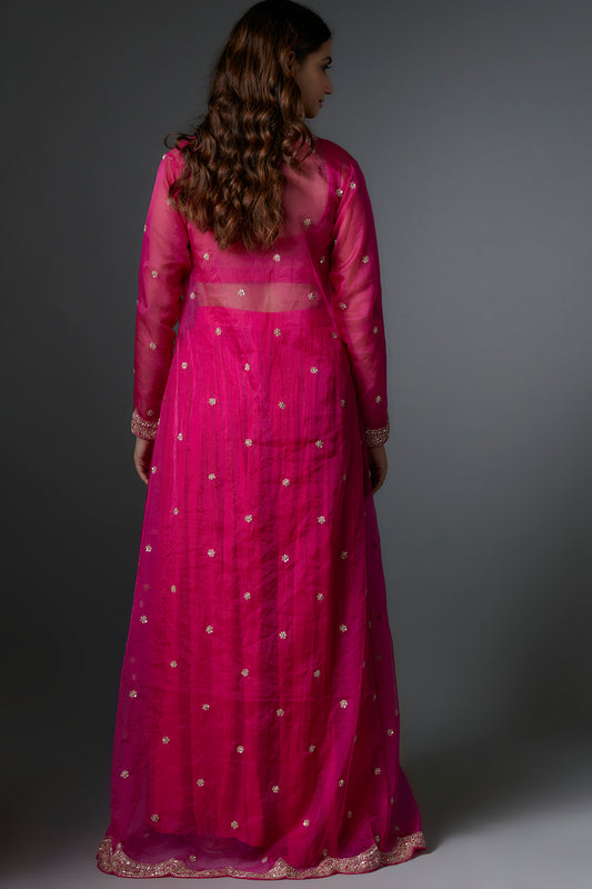 pink organza sharara set