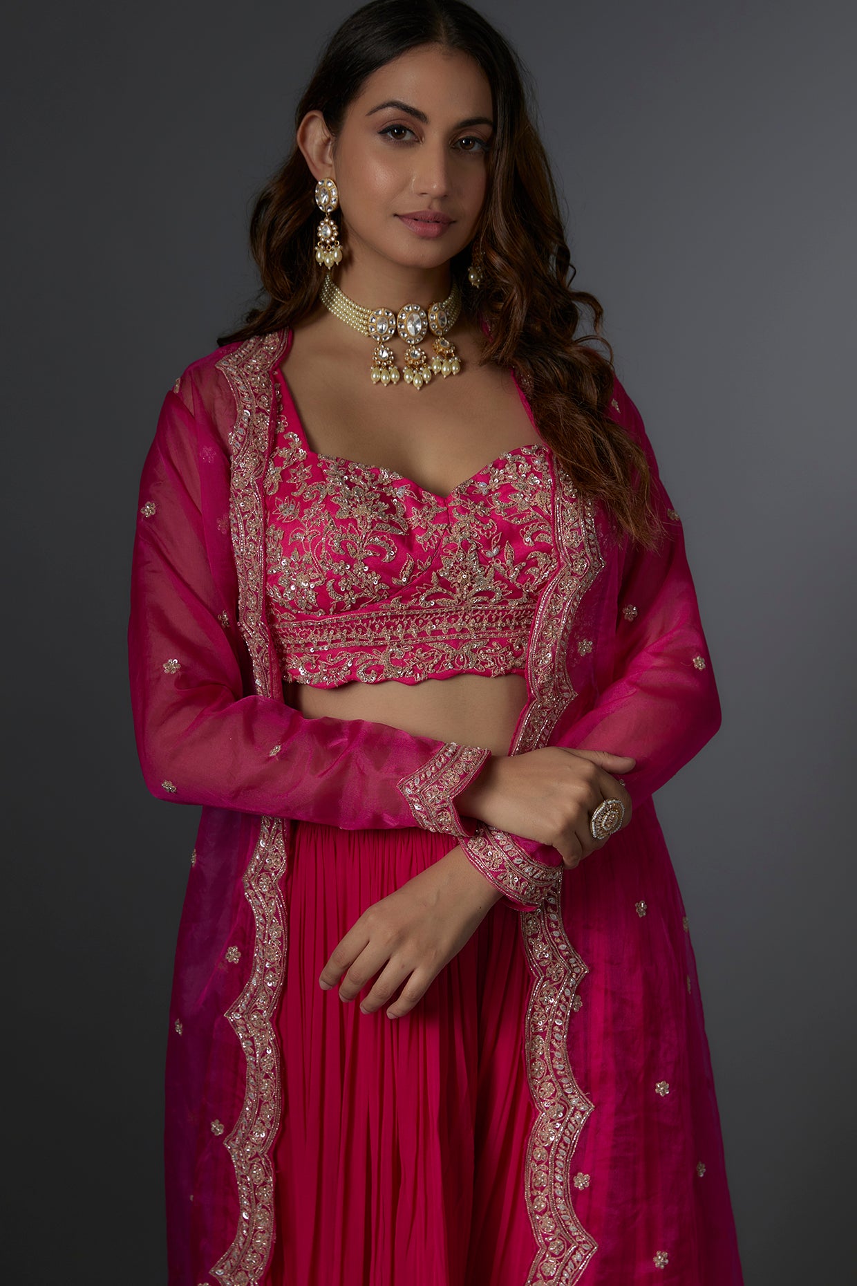 pink organza sharara set