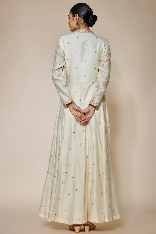 ivory chanderi hand & machine embroidered anarkali set