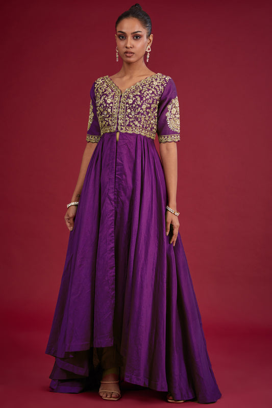 purple chanderi sequins embroidered kurta set