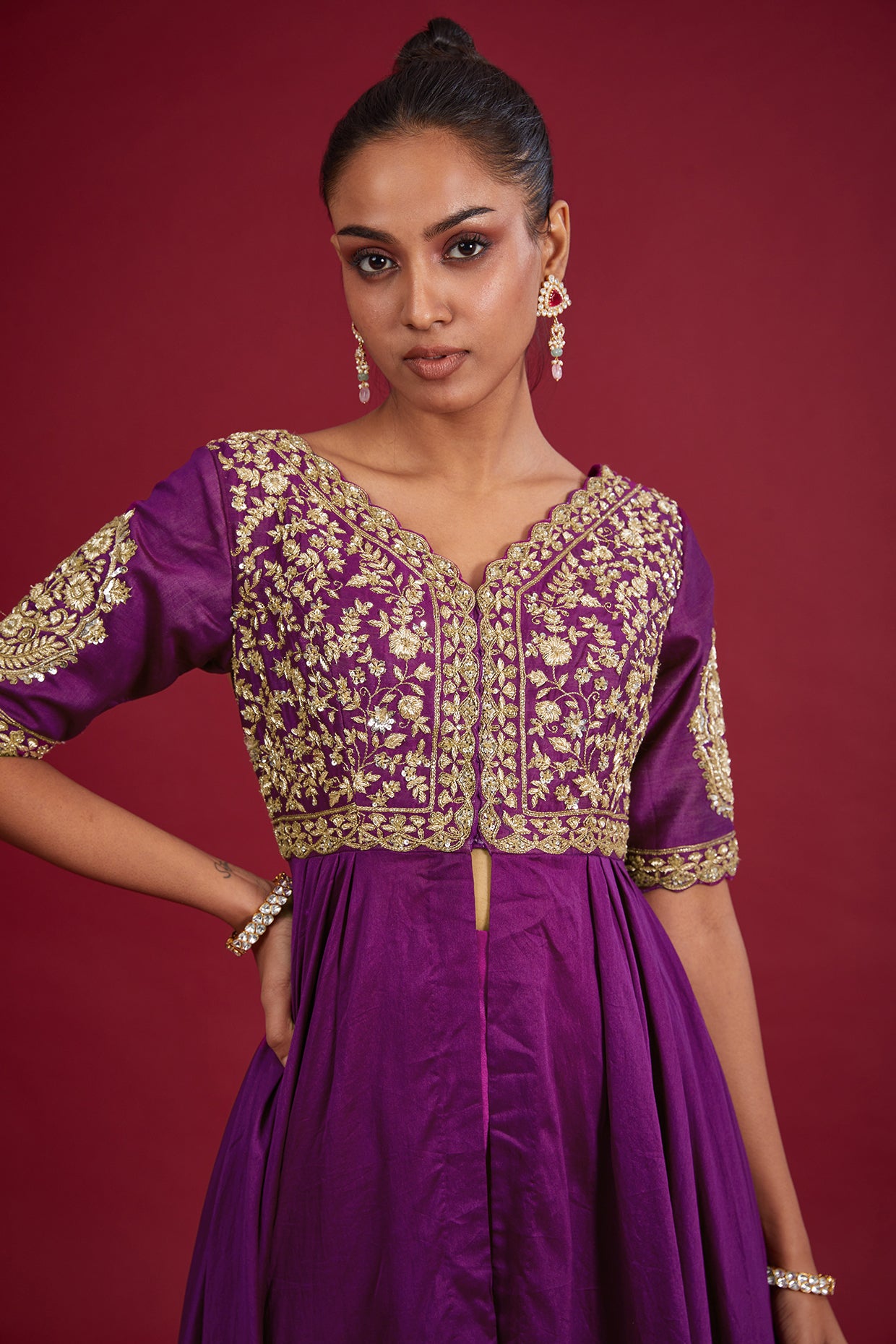 purple chanderi sequins embroidered kurta set