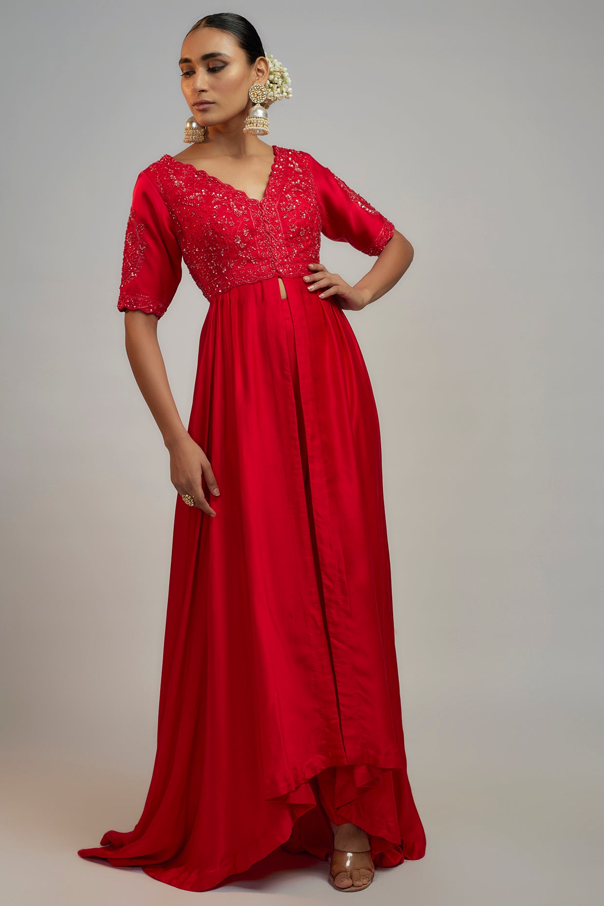 red bemberg satin co-ord set