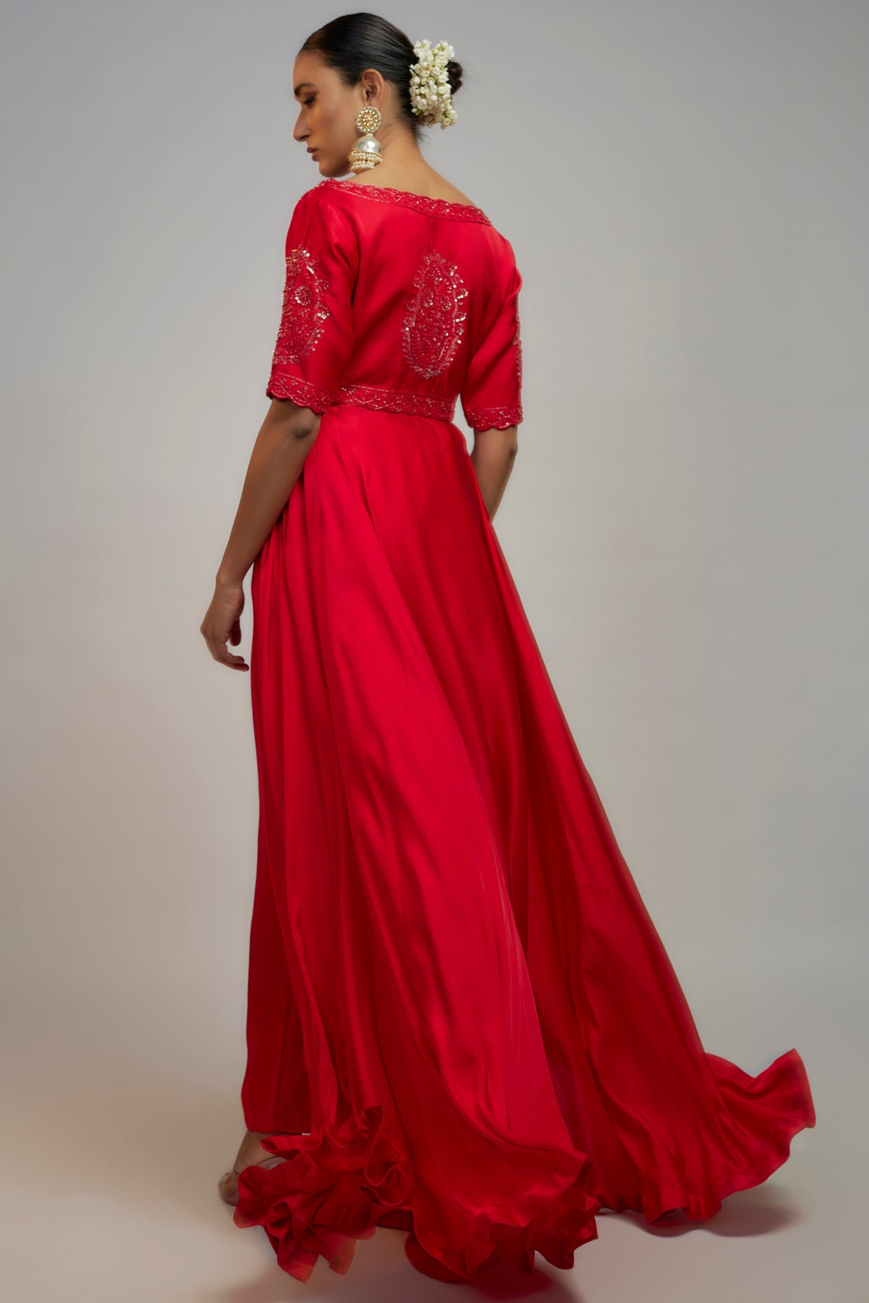 red bemberg satin co-ord set