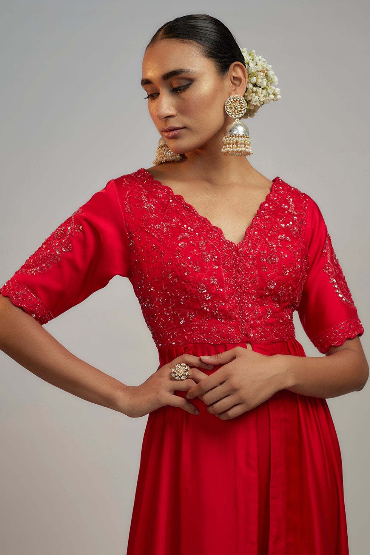 red bemberg satin co-ord set