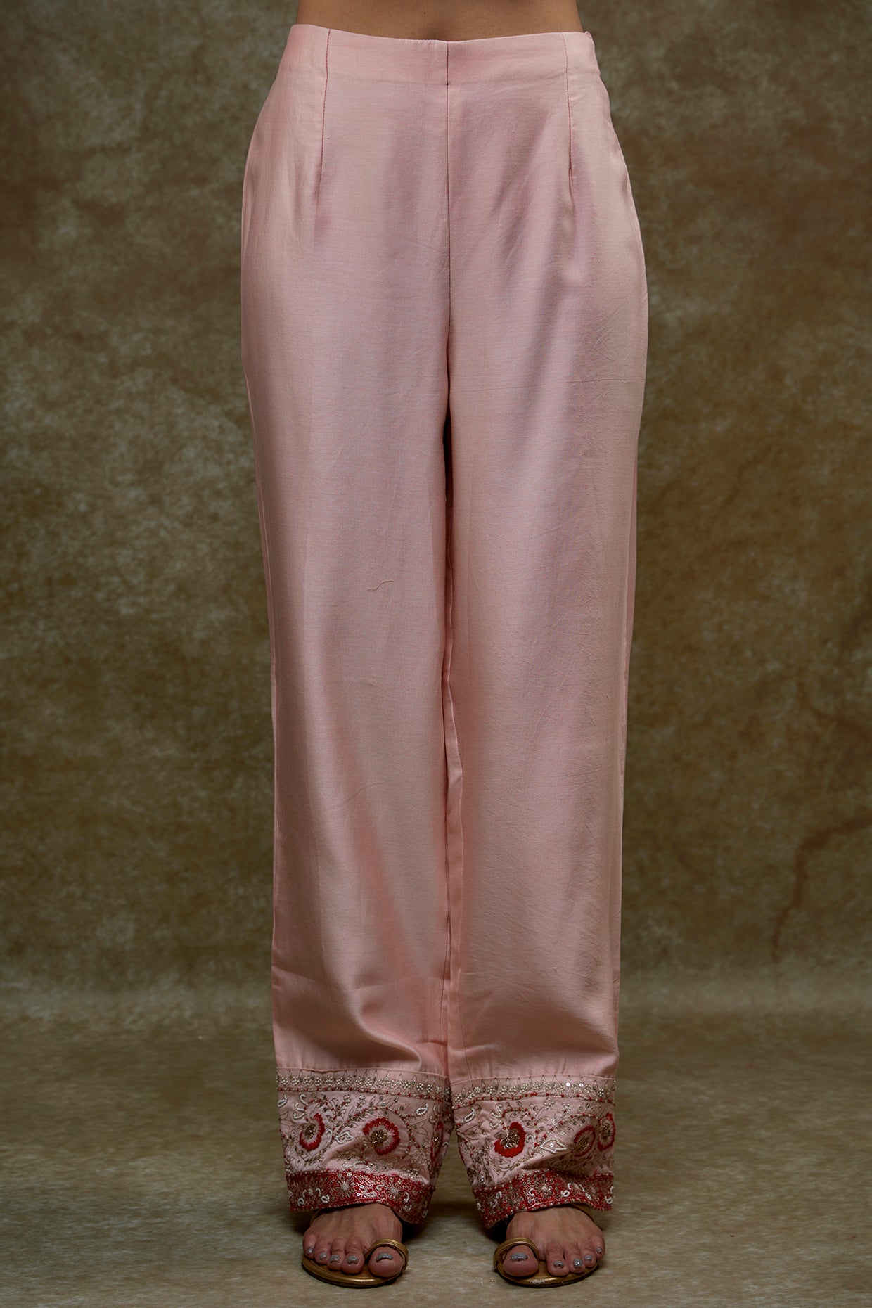 pink chanderi embroidered kurta set