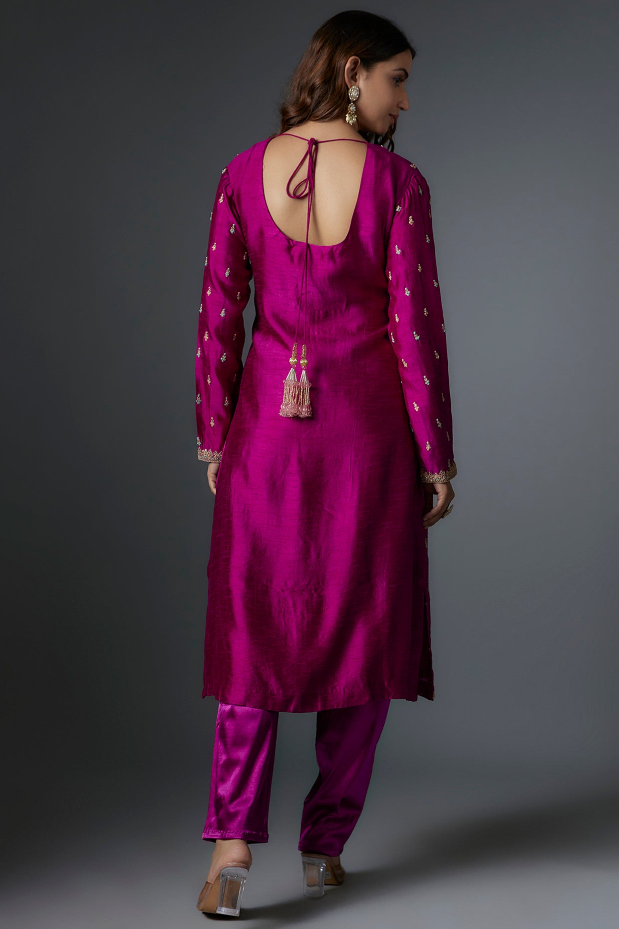 pink chanderi gota embroidered kurta set