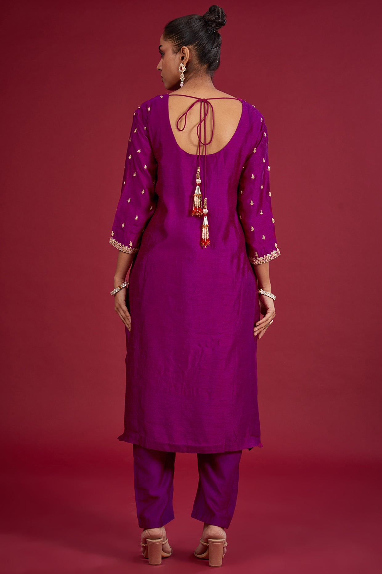 purple chanderi sequins embroidered kurta set