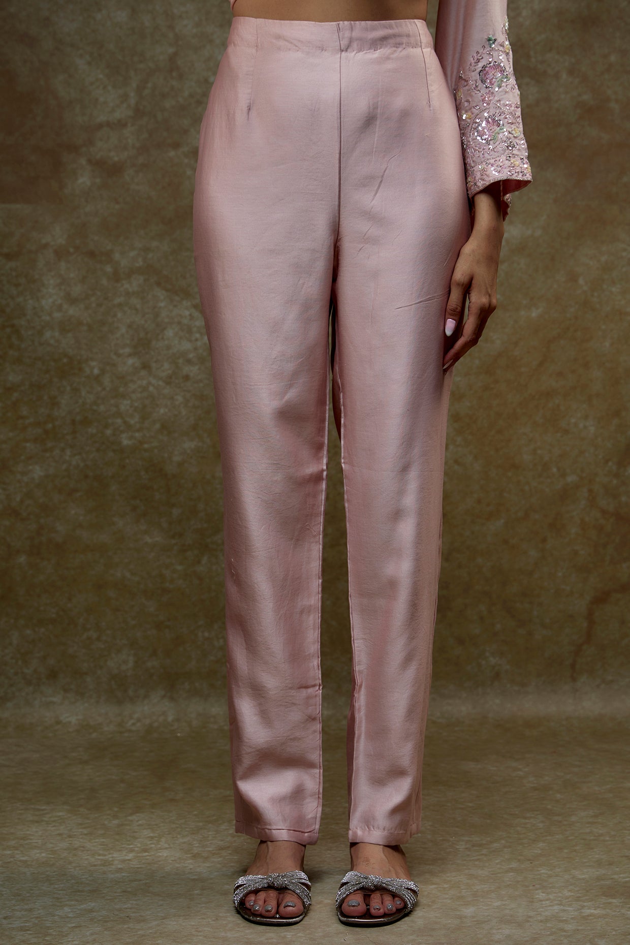 pink chanderi embroidered kurta set