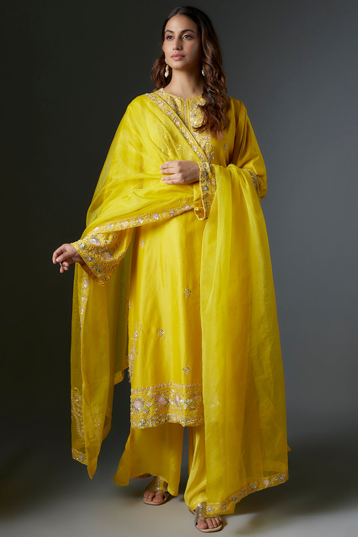 yellow chanderi sharara set