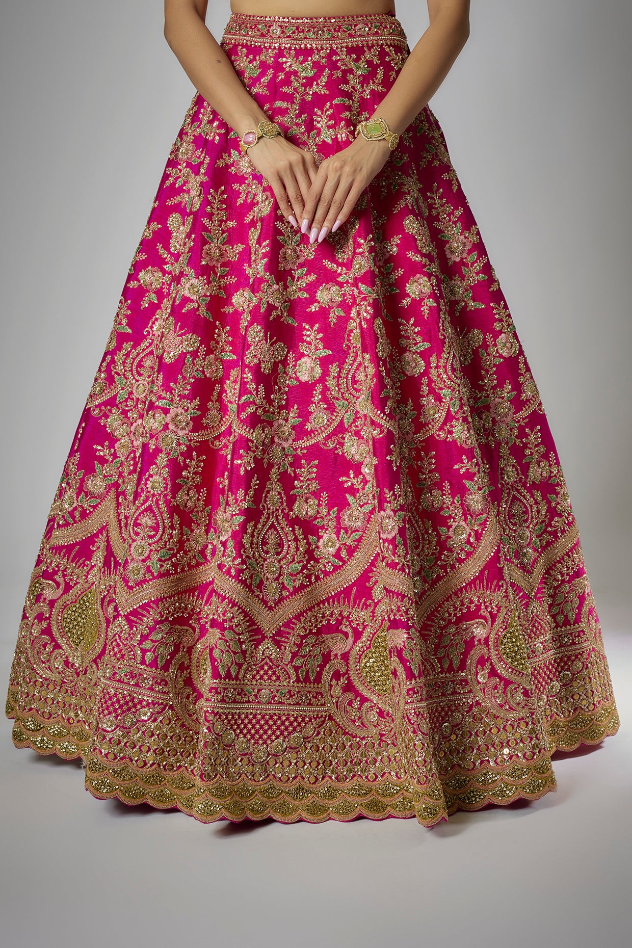 rani pink raw silk embroidered lehenga set