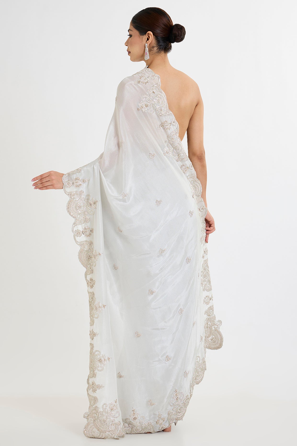 grey tissue hand & machine embroidered saree