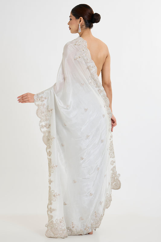 grey tissue hand & machine embroidered saree