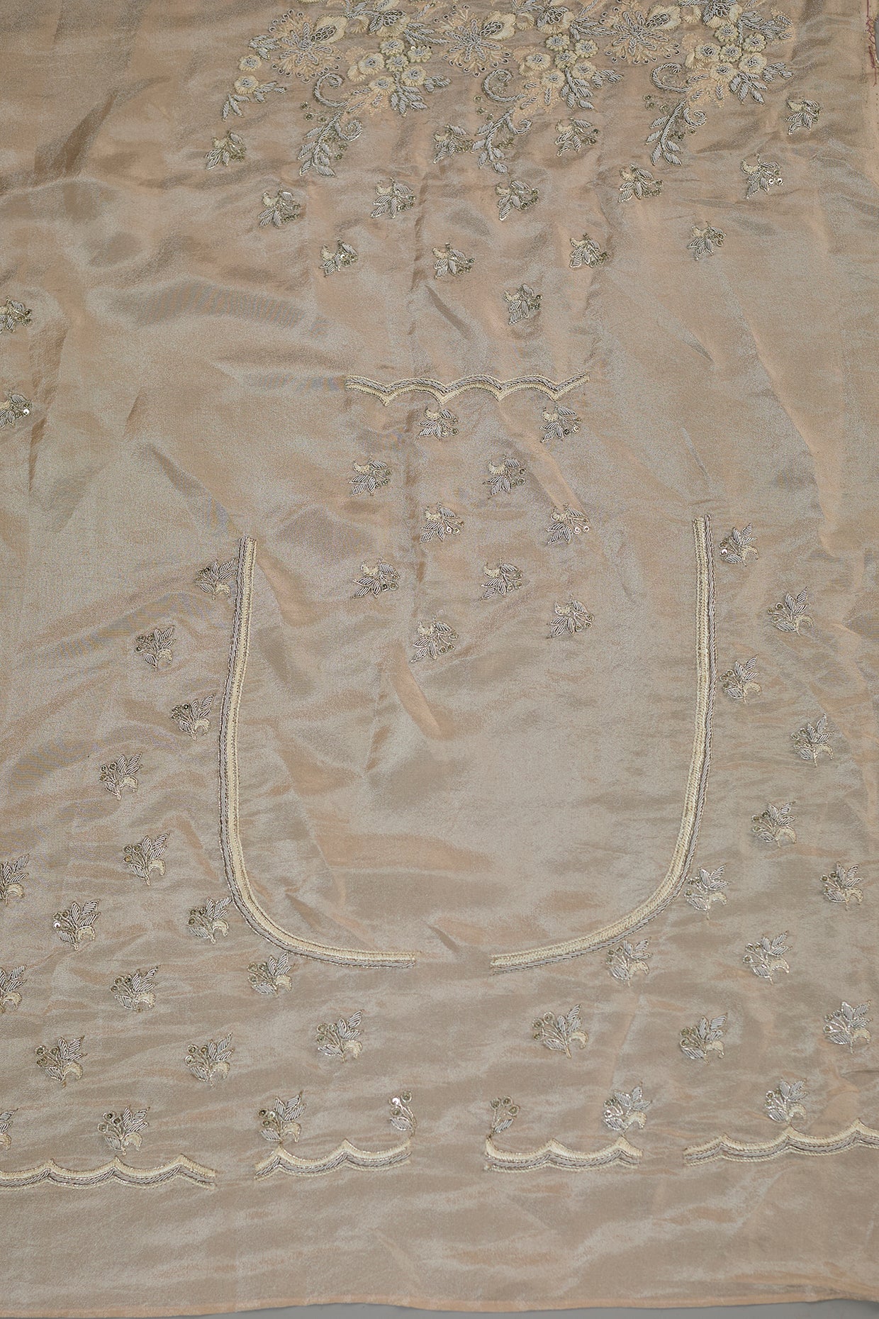 gold tissue hand & machine embroidered saree set