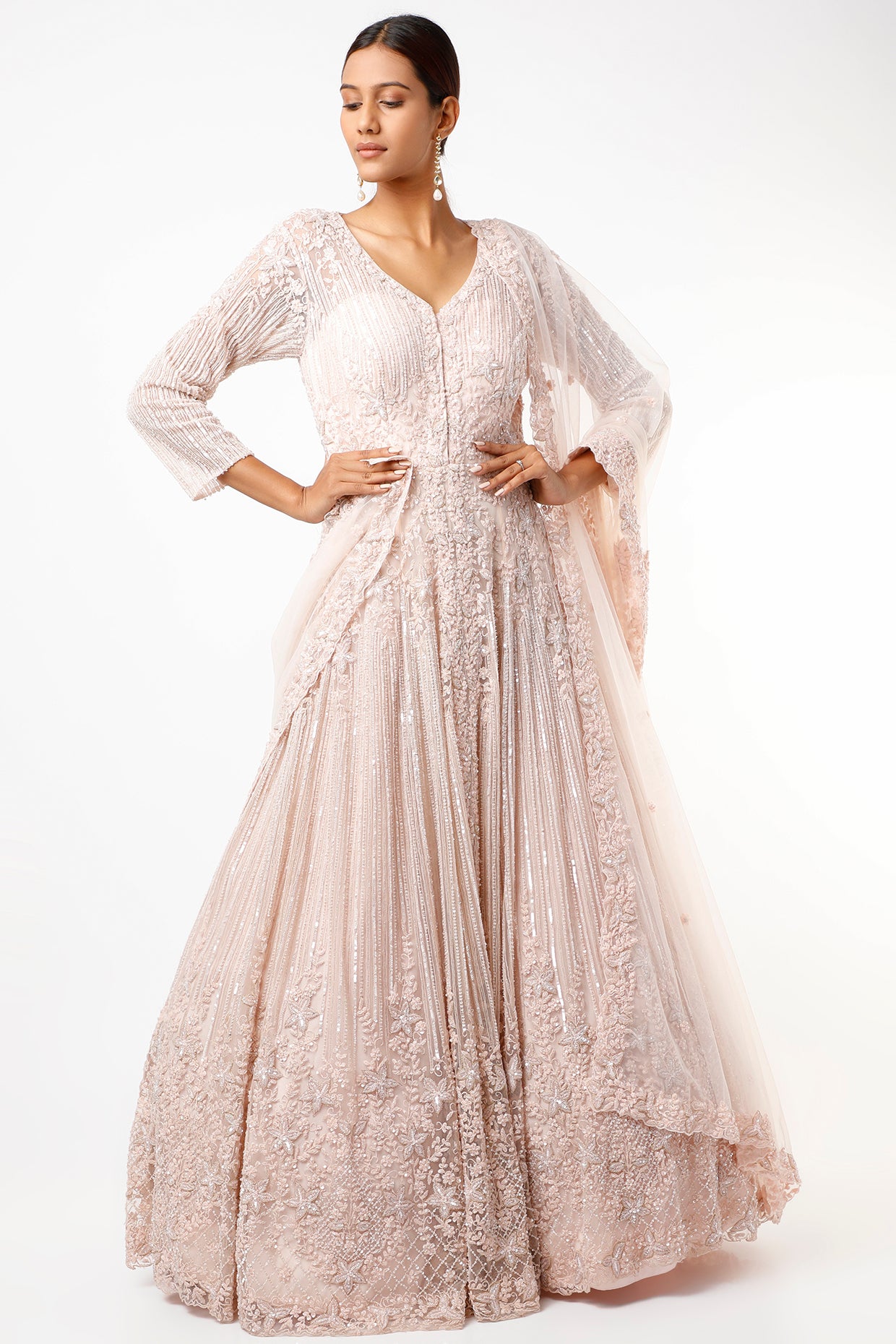 blush pink sequins embellished gown