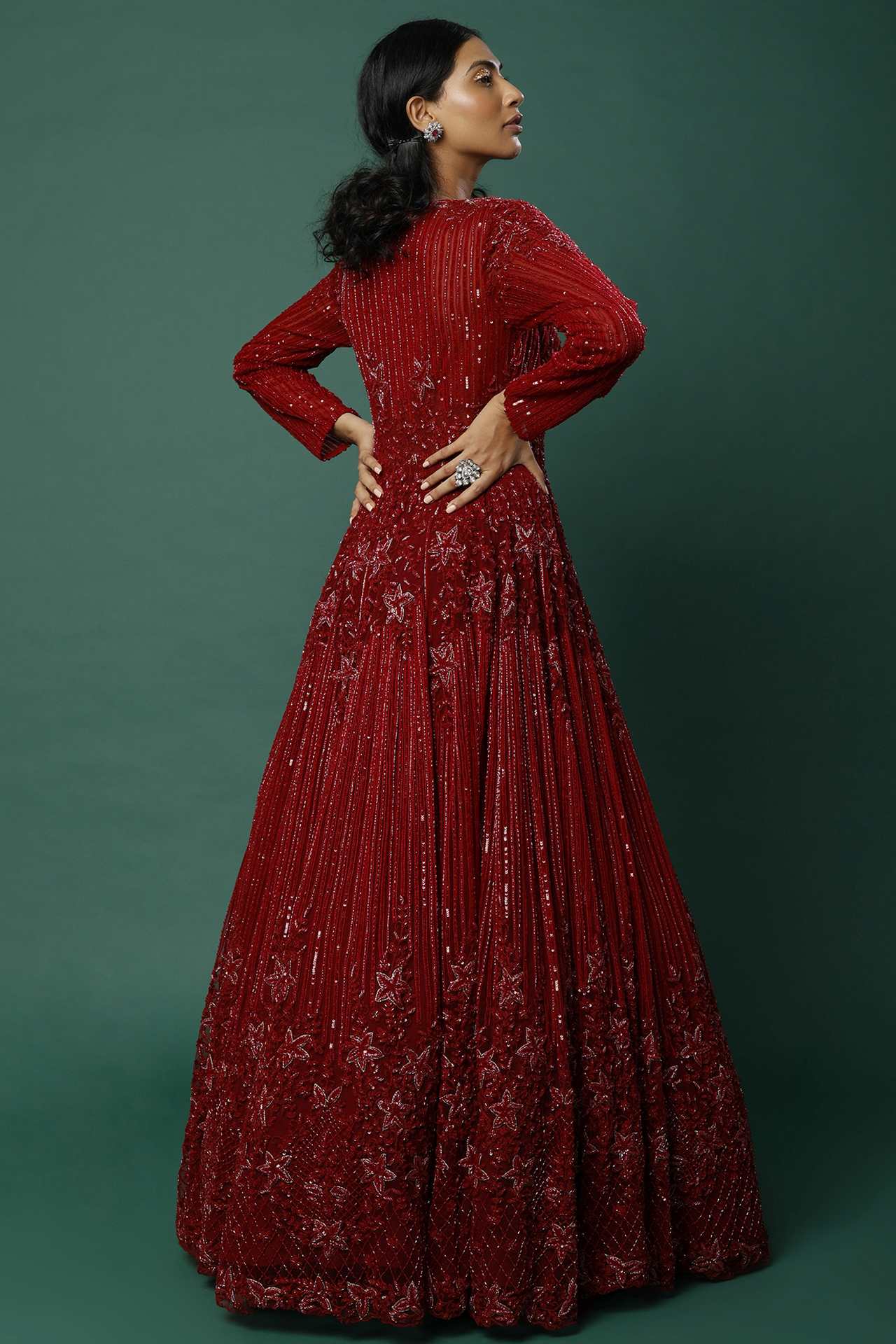 maroon embellished gown