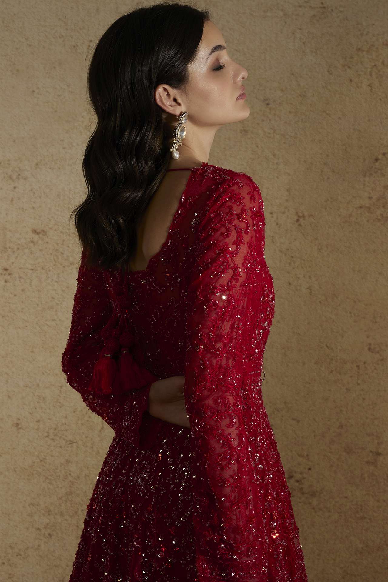 maroon hand embellished gown