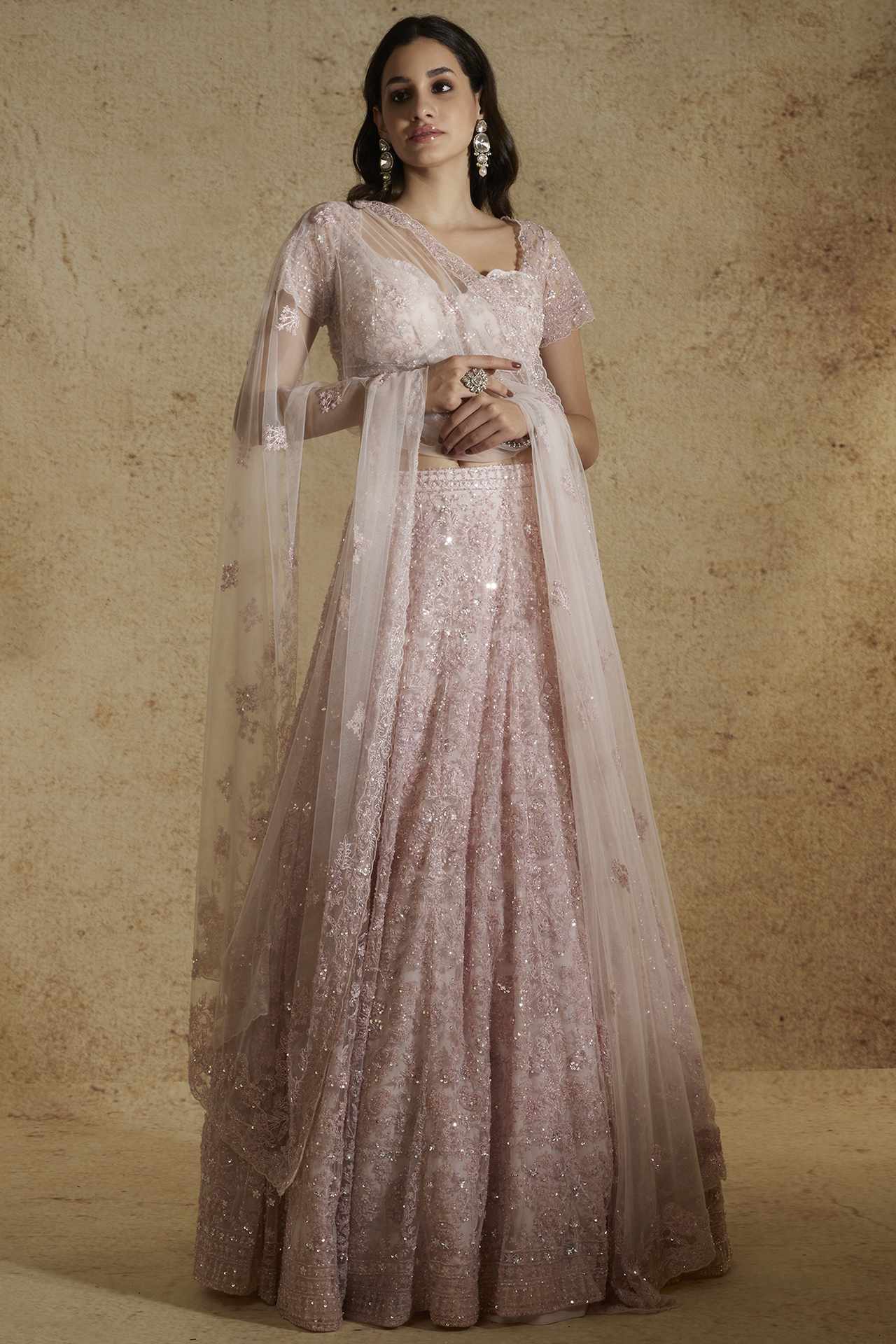 mauve net embellished gown