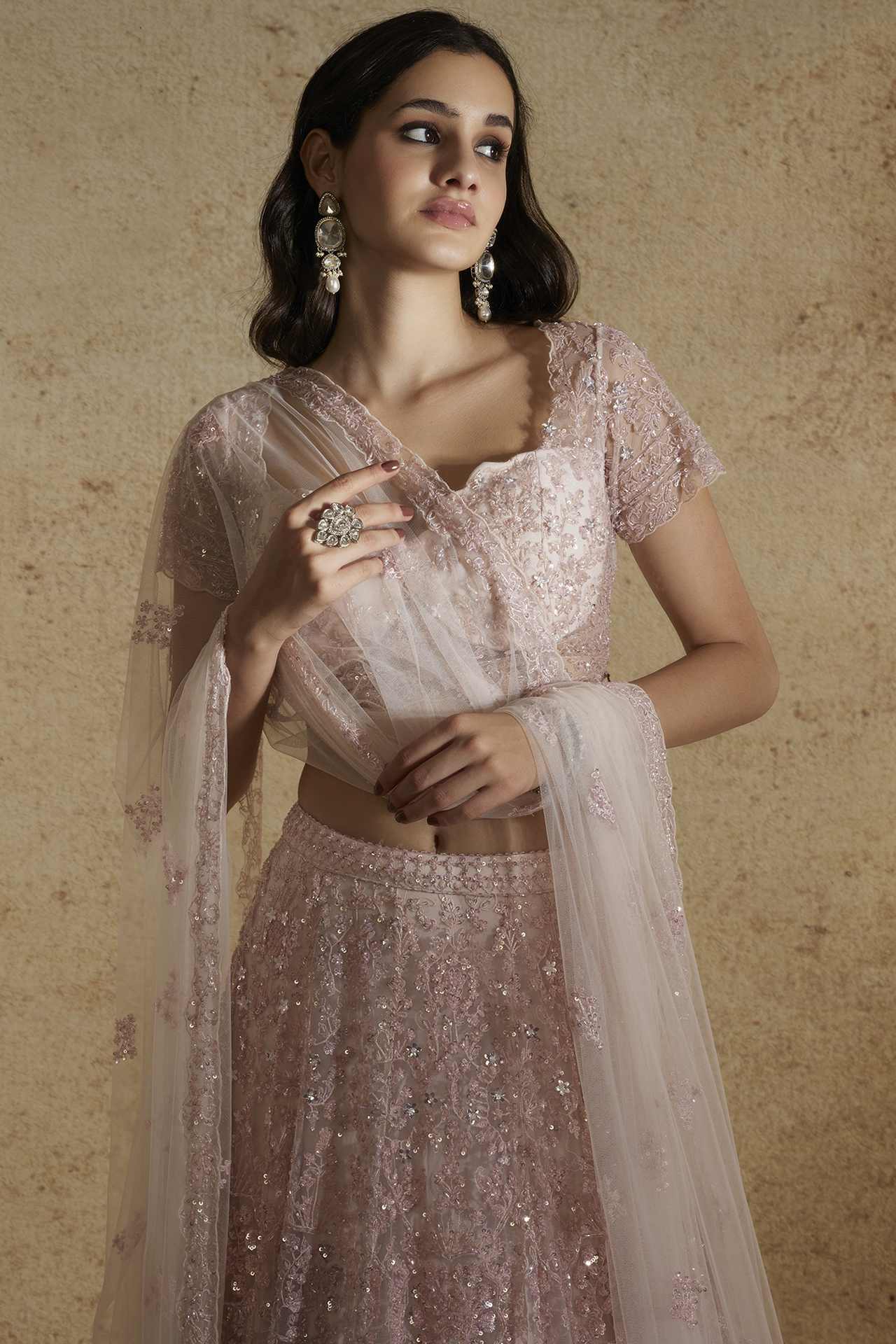 mauve net embellished gown