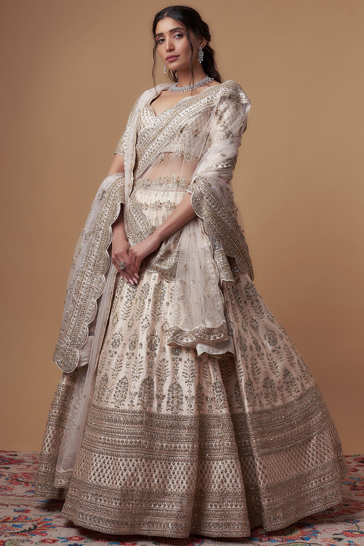 Light pink raw silk embroidered lehenga set