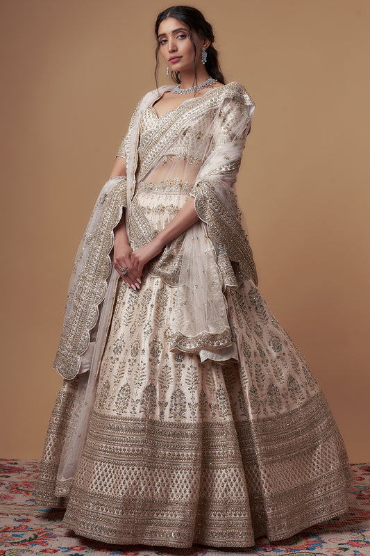 Light pink raw silk embroidered lehenga set