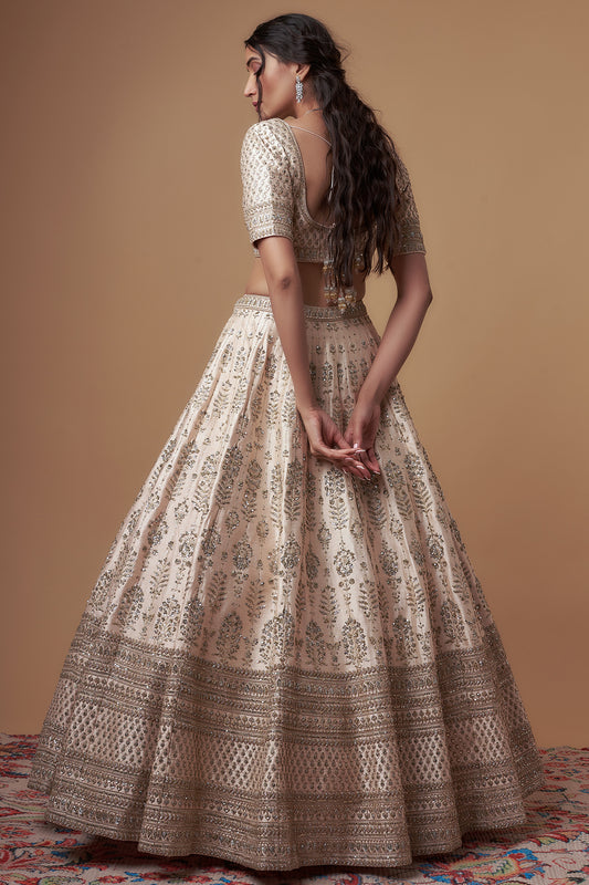 Light pink raw silk embroidered lehenga set